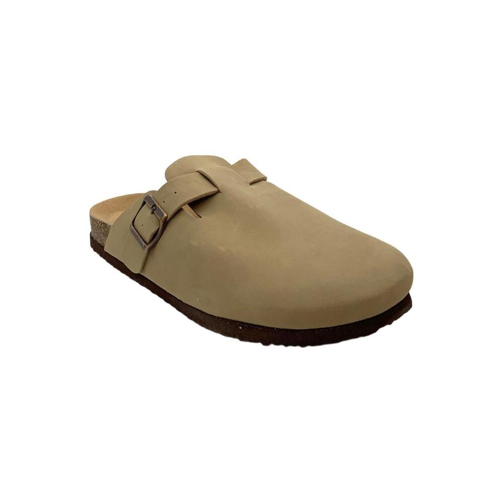 KIDMI Women's Suede Clogs Leather Mules Cork Footbed Sandals Taupe - Medium